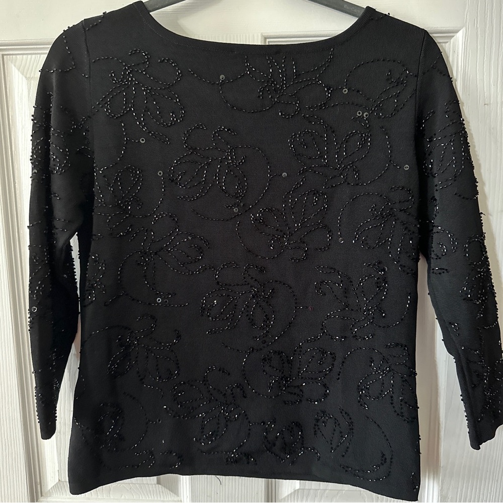 Sandra Darren Beaded Sweater 3/4 Sleeve Black Medium Boatneck - Picture 6 of 6
